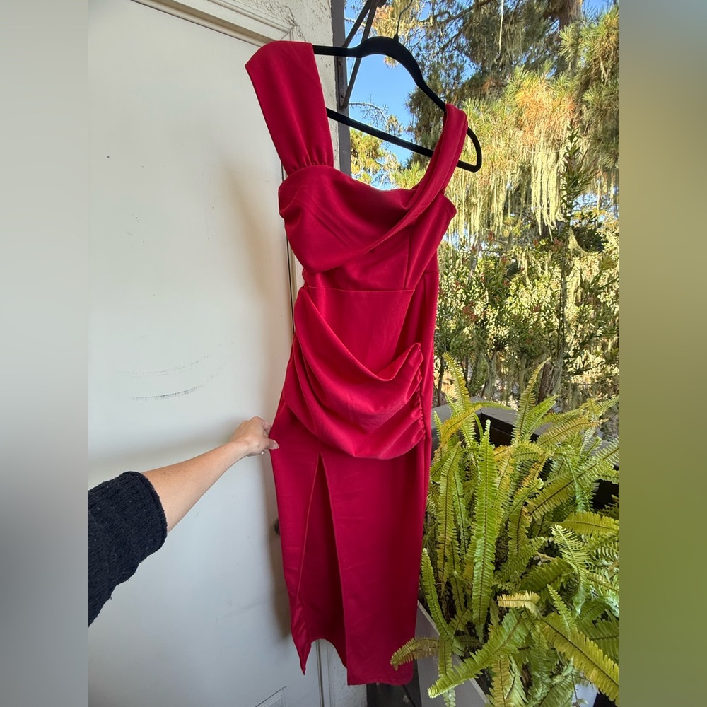 Red Draped Midi Dress